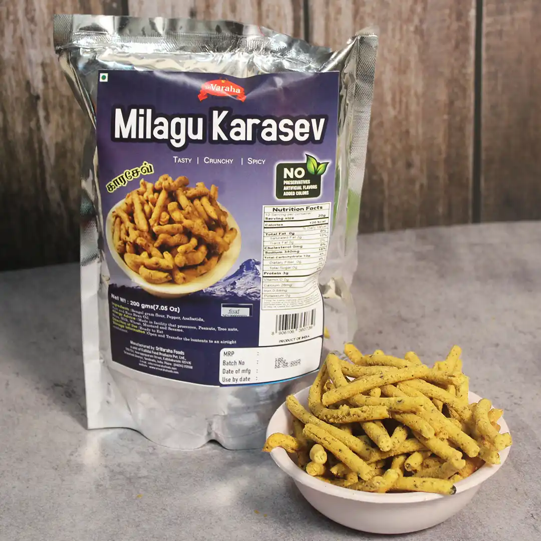 SriVaraha Foods Pepper Karasev Kara Sev Milagu Karasev Snacks காரசேவ் 200g SriVaraha Foods Pepper Karasev Kara Sev Milagu Karasev Snacks காரசேவ் 200g