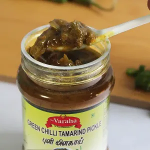 Tamarind Green Chilly (Pulimilagai) Pickle 300g 3 SriVaraha Foods Pulimilagai Pickle Oorugai Tamarind Green Chilli Pickle புளி மிளகாய்